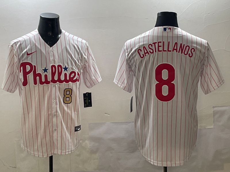 Men Philadelphia Phillies #8 Castellanos White stripe Game 2025 Nike MLB Jersey style 4->philadelphia phillies->MLB Jersey